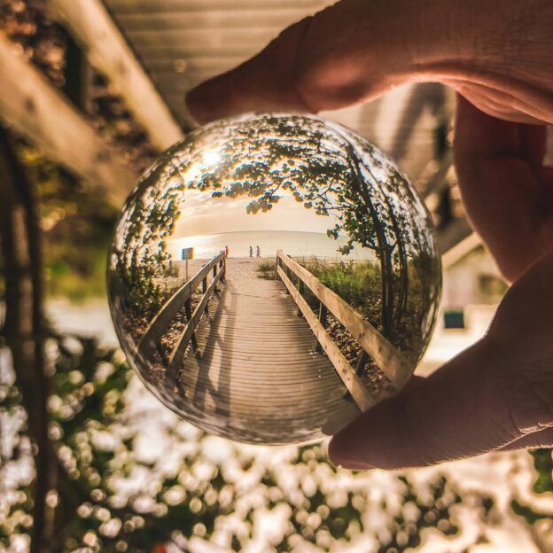 Beach seen through a drop of water